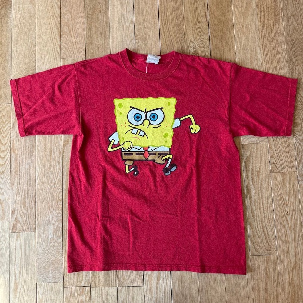 Vintage‎ 2002 Spongebob Squarepants Angry Running Red Graphic Tee Adult Large